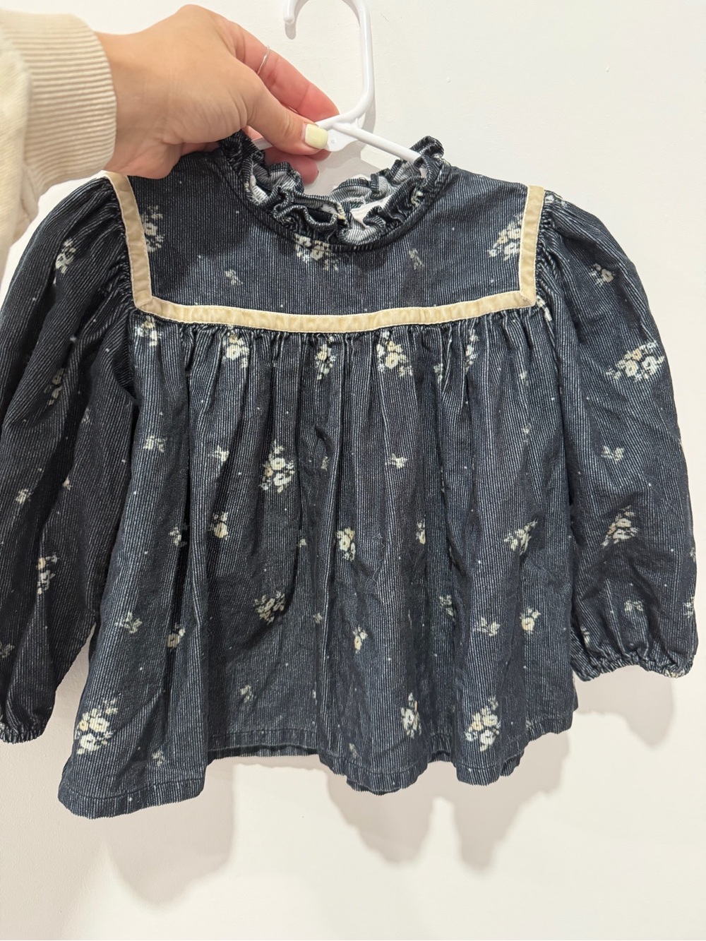Girls' Navy Floral Ruffle-Yoke Top